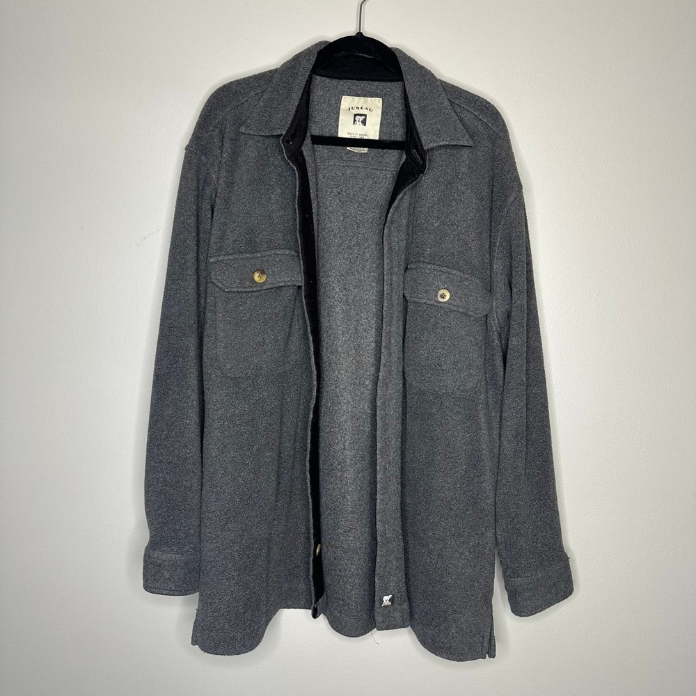 Juneau Mens XL Fleece Shirt Jacket Charcoal Grey Button Down Outdoor Shacket